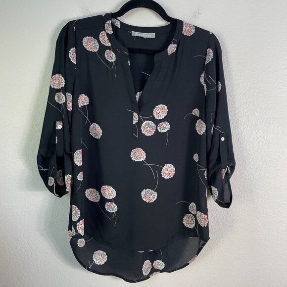 Daniel Rainn Top Womens Small Floral Dandelion Blouse 3/4 Roll Tab Sleeve Shirt - Picture 1 of 8